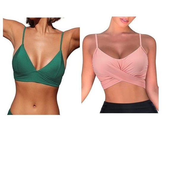 Women's Bikini Tops ONLY(2) Swim Tops Size Medium Green Peach Beach - Picture 1 of 13